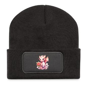 Dragon mignon aux couleurs pastel avec rose - Beanie recyclé à patch - charbon - Devant