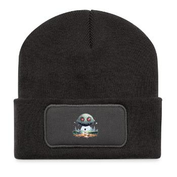 Alien Robot With Big Eyes T-Shirt - Recycled Patch Beanie - dark grey - Front