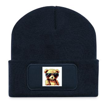 Pixelteddy-Potrait - Recycelte Patch Beanie - French Navy - Vorne