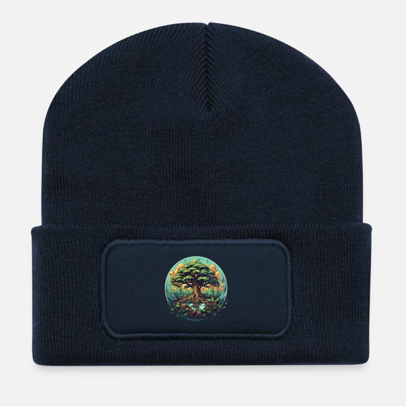 T-shirt Arbre de Vie aux Racines Fortes - Beanie recyclé à patch - bleu marine
