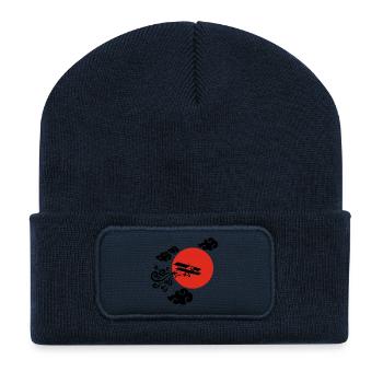Schwarzes Flugzeug und Rote Sonne - Recycelte Patch Beanie - French Navy - Vorne