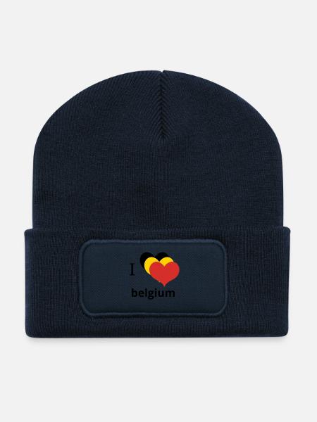 Ich liebe belgisches Typografie-Design - Recycelte Patch Beanie - French Navy