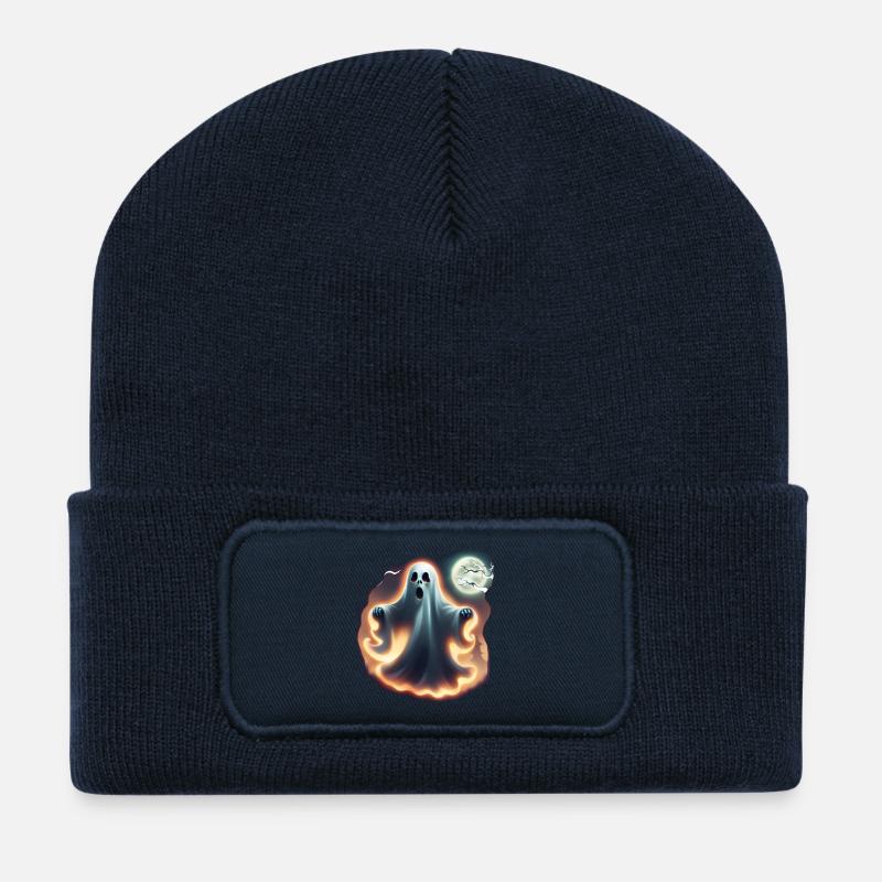 Fantôme d’Halloween - Printflow - Beanie recyclé à patch - bleu marine