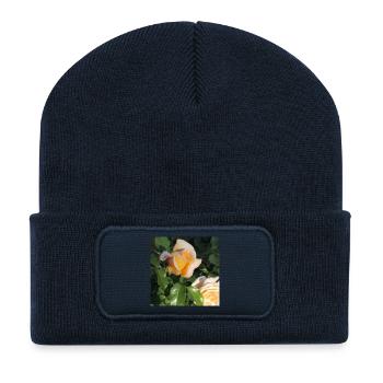 Bouton de rose délicat - Beanie recyclé à patch - bleu marine - Devant