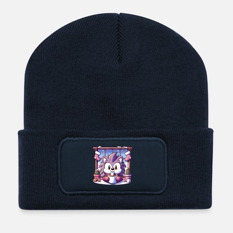 Igel mit Wintermotiv - Recycelte Patch Beanie - French Navy