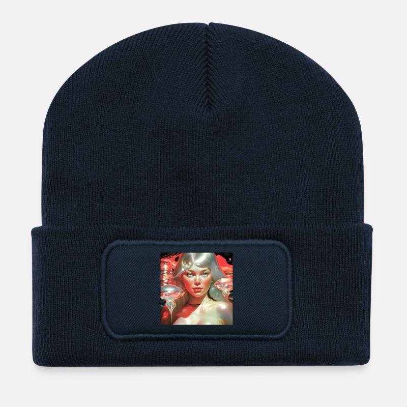 Kosmisches Prinzessinnen-Porträt - Recycelte Patch Beanie - French Navy