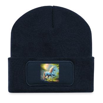 Einhorn im Wald - Recycelte Patch Beanie - French Navy - Vorne