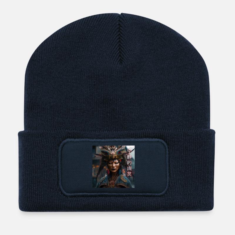 Fantôme Serein typo - Beanie recyclé à patch - bleu marine