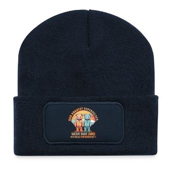 Ours de super-héros - Beanie recyclé à patch - bleu marine - Devant