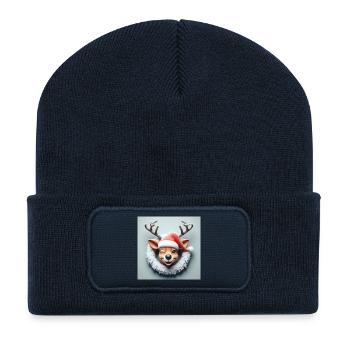 Laughing reindeer with wreath - Recycled Patch Beanie - french navy - Front