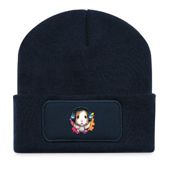 Hamster with headphones Dwarf Hamster Golden Hamster - Recycled Patch Beanie - french navy - Front