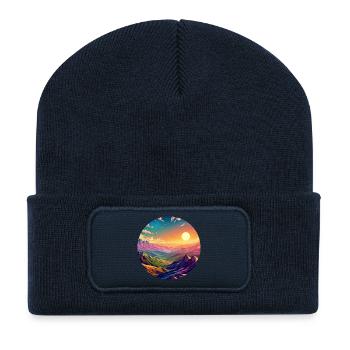 Landschaft farbenfroh episch Sonnenuntergang Comic - Recycelte Patch Beanie - French Navy - Vorne