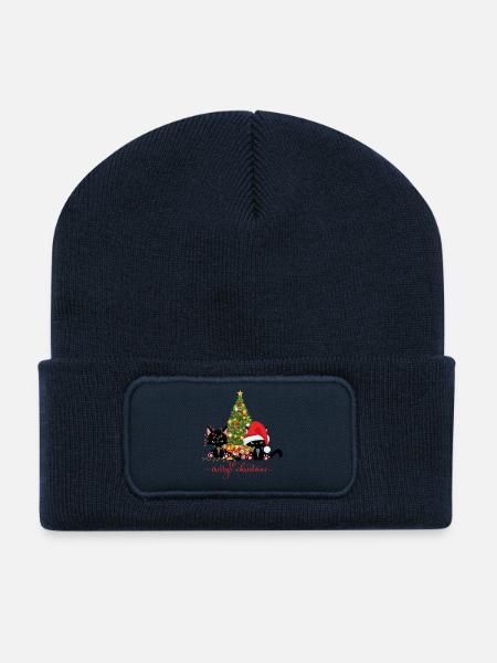 Chats de Noël - Beanie recyclé à patch - bleu marine