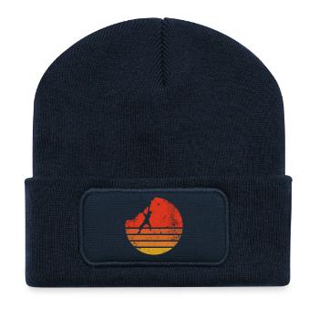 Hiker at Retro Sunset - Recycled Patch Beanie - french navy - Front