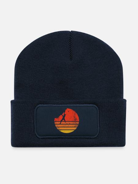Randonneur au Retro Sunset - Beanie recyclé à patch - bleu marine