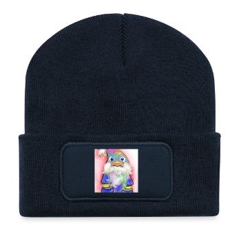 Bunter Weihnachtsmann mit Farbverlauf - Recycelte Patch Beanie - French Navy - Vorne