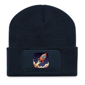 Fusée comique avec des yeux - Beanie recyclé à patch - bleu marine - Devant