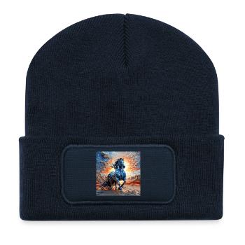 Cheval bleu abstrait au lever du soleil - Beanie recyclé à patch - bleu marine - Devant