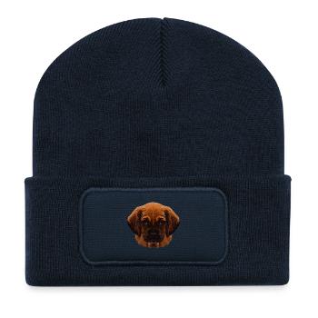 Tierdesign für Kleinkind, Hundewelpe gesicht - Recycelte Patch Beanie - French Navy - Vorne