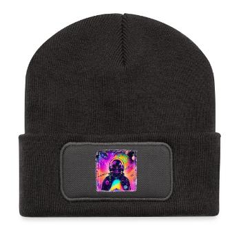 Neon Astronaut im Cosmic Psychedelic - Recycelte Patch Beanie - Dunkelgrau - Vorne