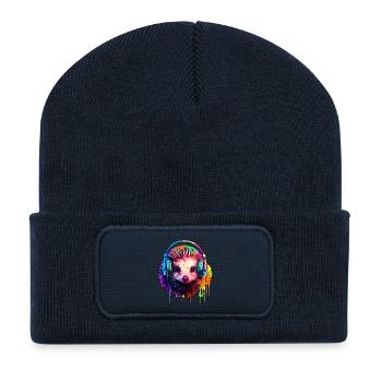 Hérisson avec écouteurs Musique Hérisson à poitrine brune - Beanie recyclé à patch - bleu marine - Devant