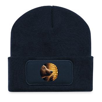 Braunbär, der durch eine Bienenwabe schaut - Recycelte Patch Beanie - French Navy - Vorne