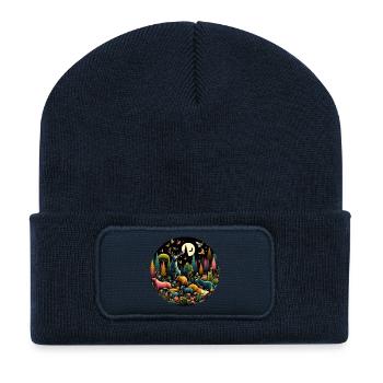 Wald Tiere bunt schwarz Nacht - Recycelte Patch Beanie - French Navy - Vorne