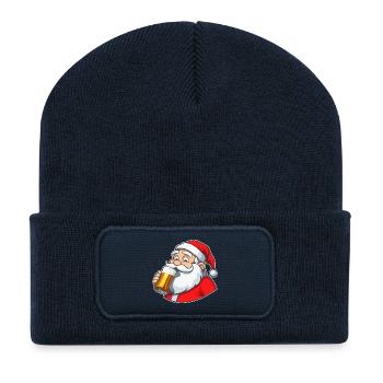 Weihnachtsmann mit Bier - Recycelte Patch Beanie - French Navy - Vorne