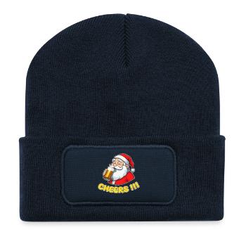 Santa Claus with Beer Cheers!! - Recycled Patch Beanie - french navy - Front