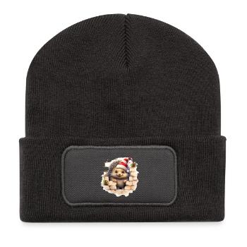 Hérisson de Noël dans le mur - Beanie recyclé à patch - charbon - Devant