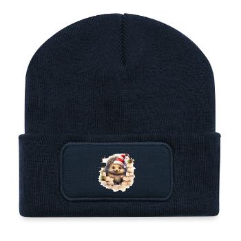 Weihnachtsigel in der Mauer - Recycelte Patch Beanie - French Navy - Vorne