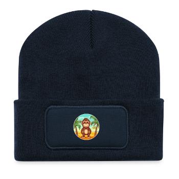 Affe Aquarell Cartoon Kawaii Clipart Tier - Recycelte Patch Beanie - French Navy - Vorne