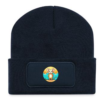 Souris Aquarelle Dessin Animé Kawaii Clipart Animal - Beanie recyclé à patch - bleu marine - Devant