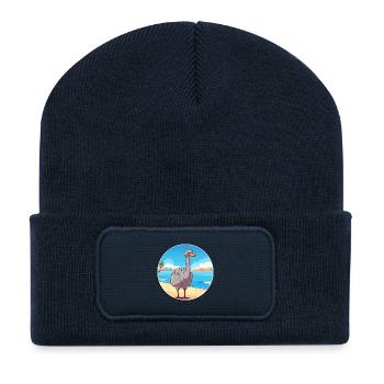 Strauß Aquarell Cartoon Kawaii Clipart Tier - Recycelte Patch Beanie - French Navy - Vorne