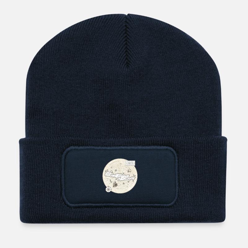 Kreta Vintage Karte - Recycelte Patch Beanie - French Navy