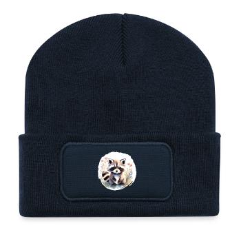 Raccoon Watercolor - Recycled Patch Beanie - french navy - Front