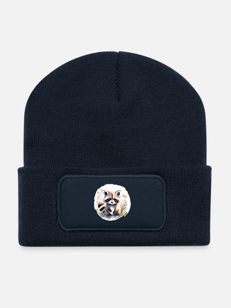 Waschbär Aquarell - Recycelte Patch Beanie - French Navy