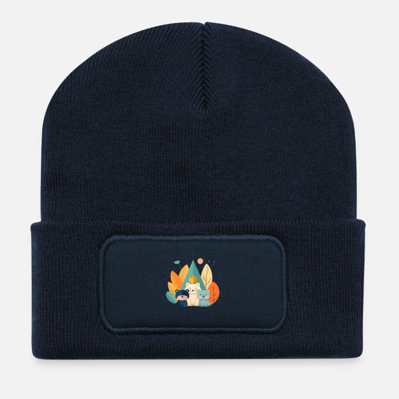 Niedliche Bären mit Herbstmotiven - Recycelte Patch Beanie - French Navy