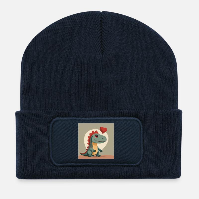 Herz-Dino: Liebesfreundlicher Charme - Recycelte Patch Beanie - French Navy