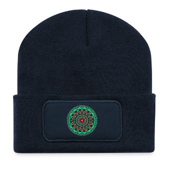 Mandala Neon Green & Red - Beanie recyclé à patch - bleu marine - Devant