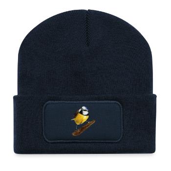 Blaumeise Meise handgemaltes Aquarell - Recycelte Patch Beanie - French Navy - Vorne