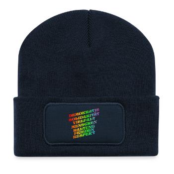 DEMOKRATIE SOLIDARITÄT VIELFALT - Recycelte Patch Beanie - French Navy - Vorne