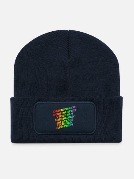 DEMOKRATIE SOLIDARITÄT VIELFALT - Recycelte Patch Beanie - French Navy