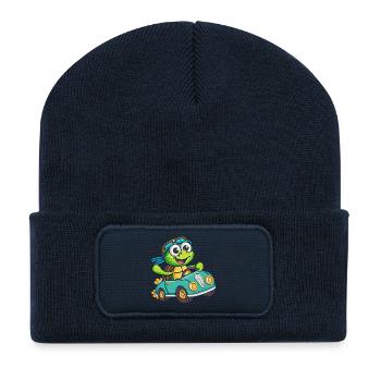 Adventurous Turtle Driving Car - Recycled Patch Beanie - french navy - Front