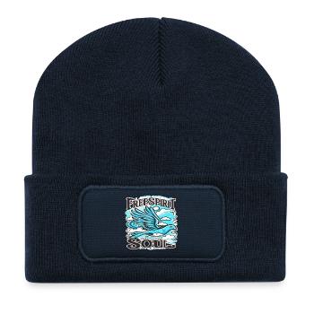 Erstaunlicher Himmelsvogel mit freiem Geist und Seele - Recycelte Patch Beanie - French Navy - Vorne