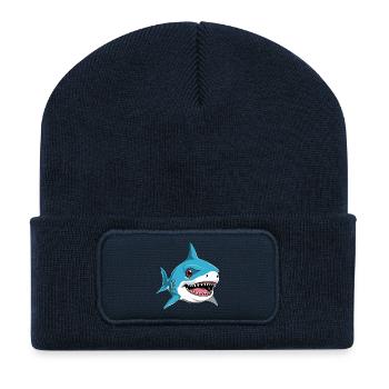 Mignon Petit Requin - Beanie recyclé à patch - bleu marine - Devant