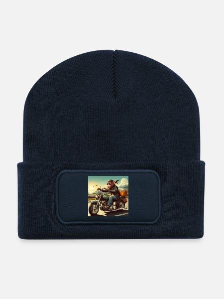 Monkey on motorbike - Recycled Patch Beanie - french navy