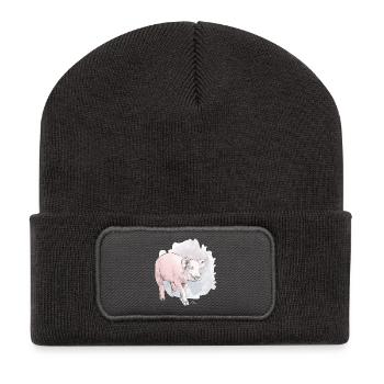 Cochon mignon devant une masse colorée - Beanie recyclé à patch - charbon - Devant