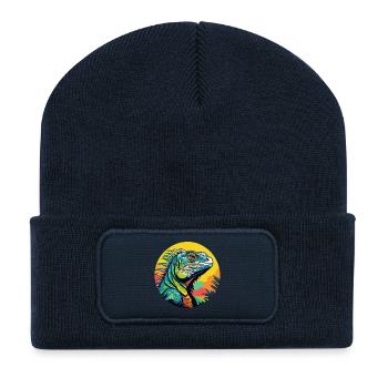 Art de l’iguane - Beanie recyclé à patch - bleu marine - Devant
