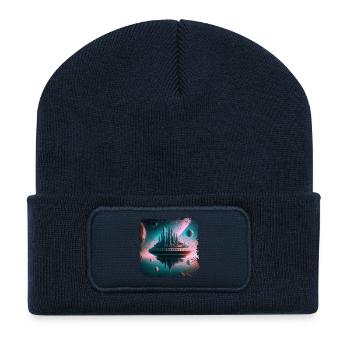schwebende Stadt im Universum - Recycelte Patch Beanie - French Navy - Vorne